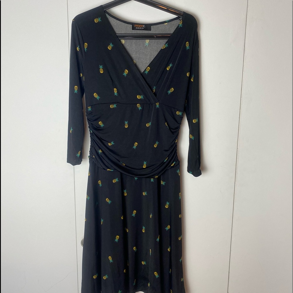 Renee C. Fun Pineapple Flowing Dress NWOT